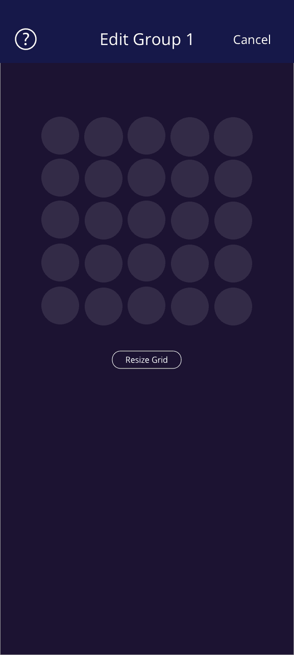 MESHLE App: empty grid in the Edit Group 1 view before configuration