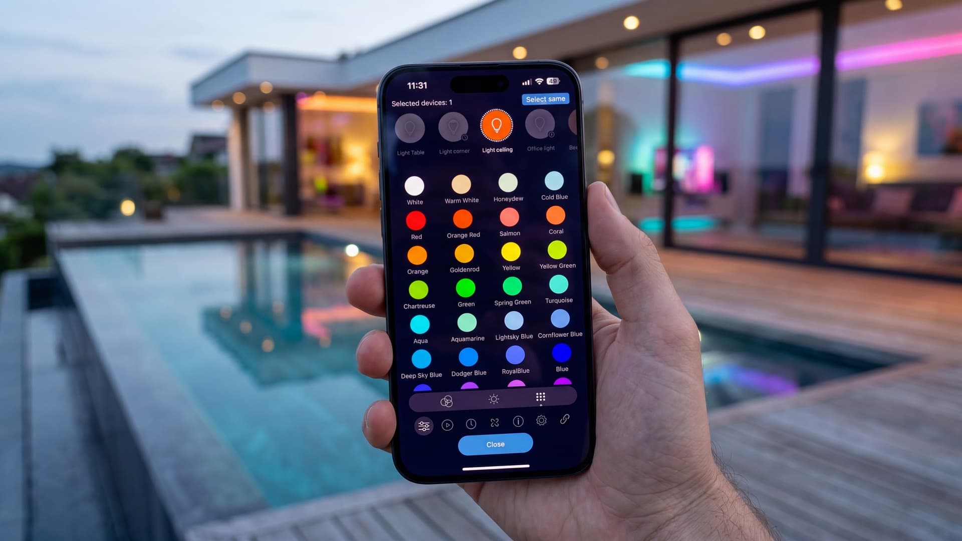 MESHLE App mit drei unabhängigen Kanalreglern für Rot, Grün und Blau