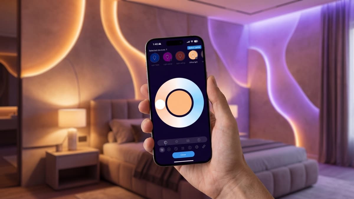 MESHLE App mit vier unabhängigen Kanalreglern für Rot, Grün, Blau und Warmweiß