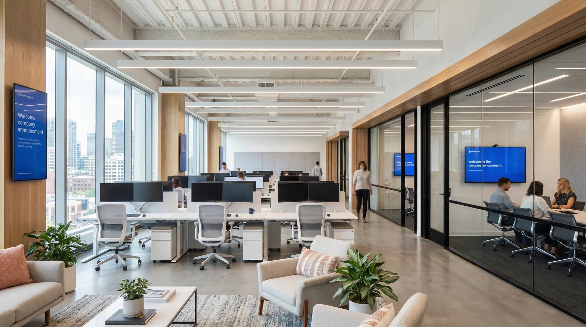 Modern office space with smart lighting