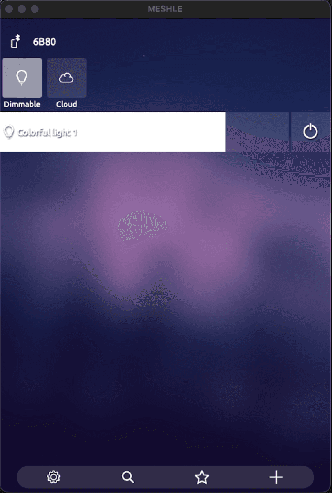 MESHLE app home screen with the + button highlighted in the bottom-right corner