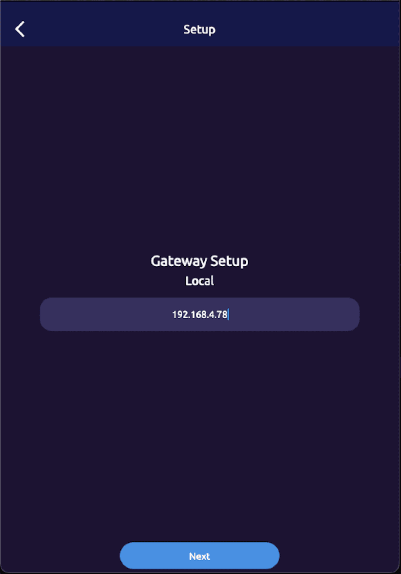 MESHLE app screen for entering the local MQTT broker IP address