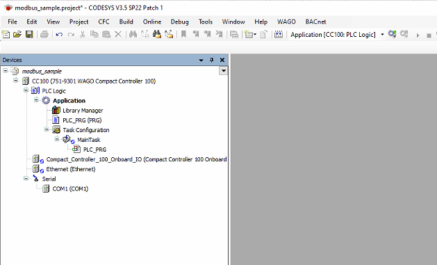 CODESYS device tree with an Ethernet adapter added under CC100